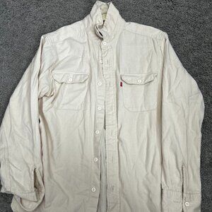 Levi's Shirt Men Large Adult Beige Casual Button Down Canvas Two Pocket Vintage